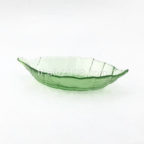 Assiette de vaisselle en verre à feuilles vertes